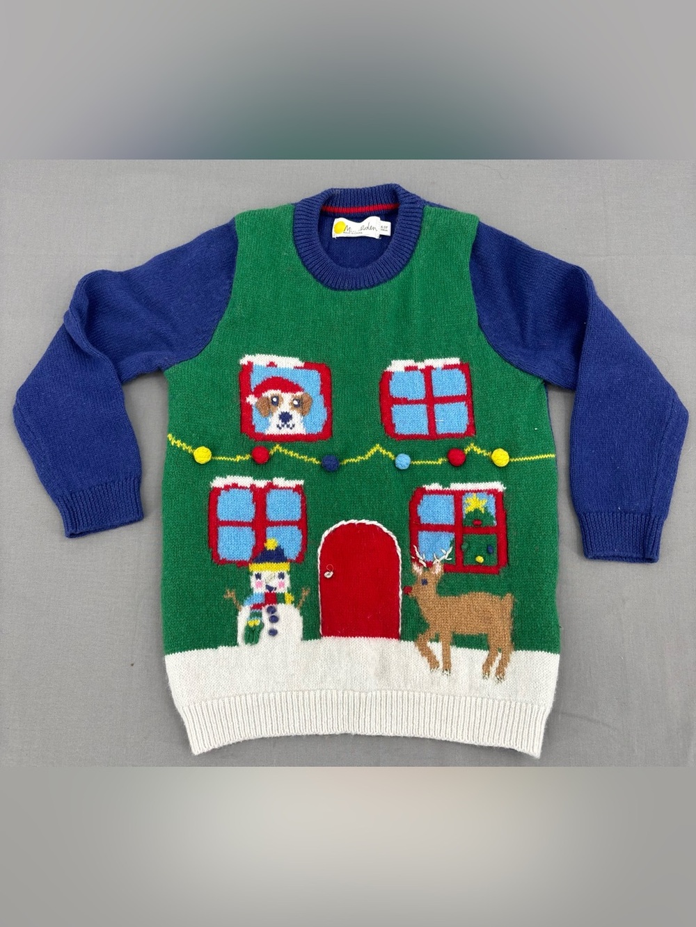 Mini Boden Green & Blue Holiday Sweater Vest with Red Door